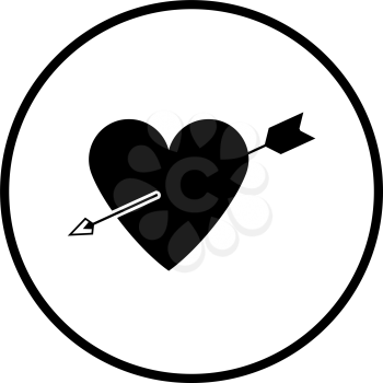 Pierced Heart By Arrow Icon. Thin Circle Stencil Design. Vector Illustration.
