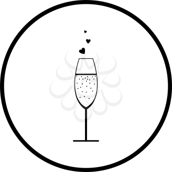 Champagne Glass With Heart Icon. Thin Circle Stencil Design. Vector Illustration.