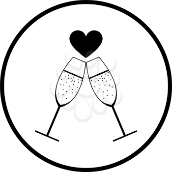 Champagne Glass With Heart Icon. Thin Circle Stencil Design. Vector Illustration.