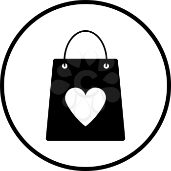 Shopping Bag With Heart Icon. Thin Circle Stencil Design. Vector Illustration.