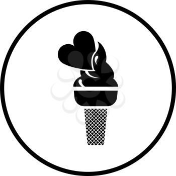 Valentine Icecream With Heart Icon. Thin Circle Stencil Design. Vector Illustration.