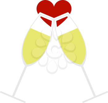 Champagne Glass With Heart Icon. Flat Color Design. Vector Illustration.