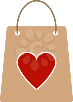 Shopping Bag With Heart Icon. Flat Color Design. Vector Illustration.