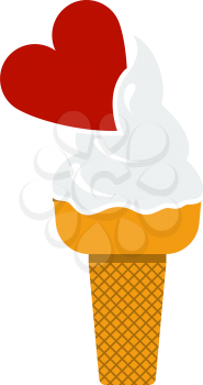 Valentine Icecream With Heart Icon. Flat Color Design. Vector Illustration.