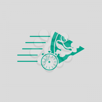 Pizza Delivery Icon. Green on Gray Background. Vector Illustration.