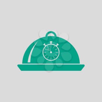 Cloche With Stopwatch Icon. Green on Gray Background. Vector Illustration.
