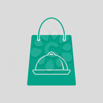 Paper Bag With Cloche Icon. Green on Gray Background. Vector Illustration.