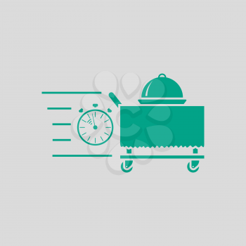 Fast Room Service Icon. Green on Gray Background. Vector Illustration.