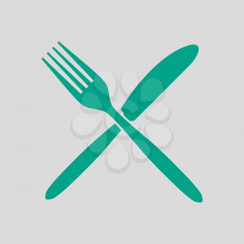 Fork And Knife Icon. Green on Gray Background. Vector Illustration.