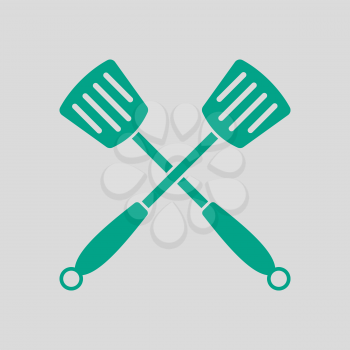 Crossed Frying Spatula. Green on Gray Background. Vector Illustration.