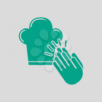 Clapping Palms To Toque Icon. Green on Gray Background. Vector Illustration.