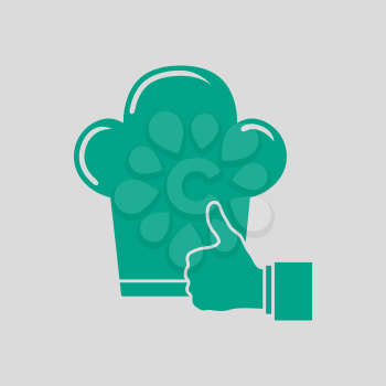 Thumb Up To Chef Icon. Green on Gray Background. Vector Illustration.