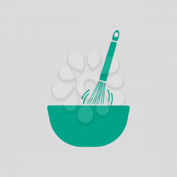 Corolla Mixing In Bowl Icon. Green on Gray Background. Vector Illustration.