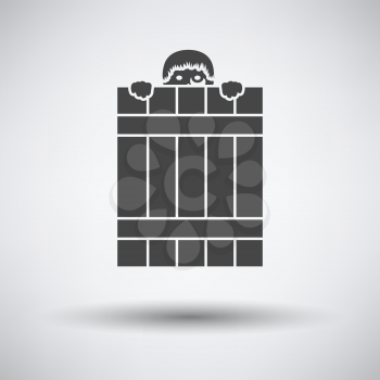 Criminal Peeping From Fence Icon. Dark Gray on Gray Background With Round Shadow. Vector Illustration.