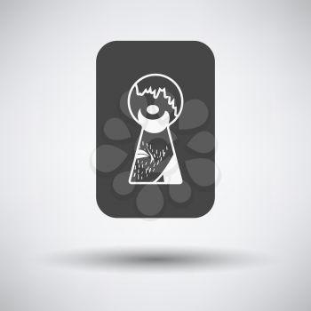Criminal Peeping Through Keyhole Icon. Dark Gray on Gray Background With Round Shadow. Vector Illustration.