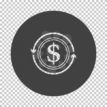 Cash Back Coin Icon. Subtract Stencil Design on Tranparency Grid. Vector Illustration.