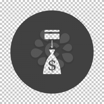 Credit Card With Arrow To Money Bag Icon. Subtract Stencil Design on Tranparency Grid. Vector Illustration.