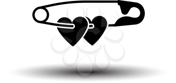 Two Valentines Heart With Pin Icon. Black on White Background With Shadow. Vector Illustration.