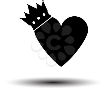 Valentine Heart Crown Icon. Black on White Background With Shadow. Vector Illustration.