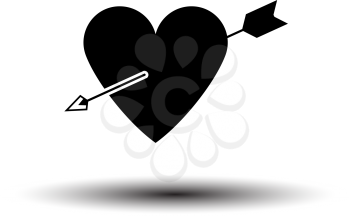 Pierced Heart By Arrow Icon. Black on White Background With Shadow. Vector Illustration.