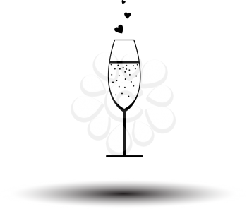 Champagne Glass With Heart Icon. Black on White Background With Shadow. Vector Illustration.