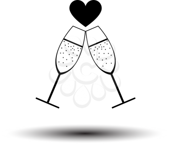 Champagne Glass With Heart Icon. Black on White Background With Shadow. Vector Illustration.