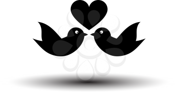 Dove With Heart Icon. Black on White Background With Shadow. Vector Illustration.