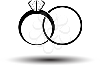 Wedding Rings Icon. Black on White Background With Shadow. Vector Illustration.