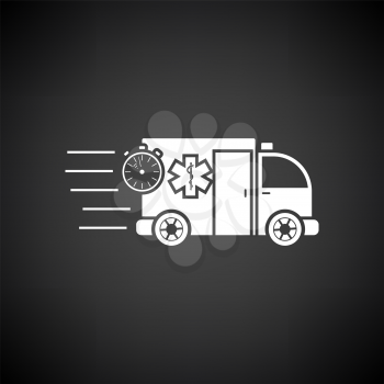 Fast Ambulance Car Icon. White on Black Background. Vector Illustration.