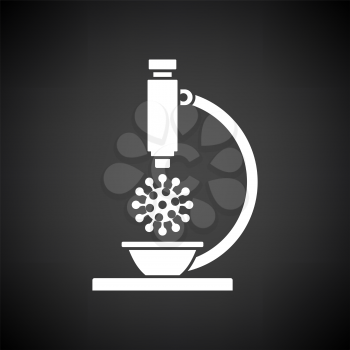 Research Coronavirus By Microscope Icon. White on Black Background. Vector Illustration.