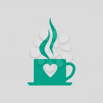 Valentine Day Coffee Icon. Green on Gray Background. Vector Illustration.