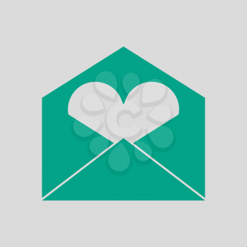Valentine Envelop With Heart Icon. Green on Gray Background. Vector Illustration.