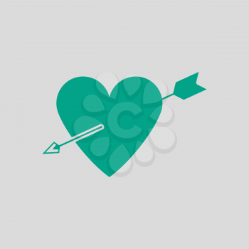 Pierced Heart By Arrow Icon. Green on Gray Background. Vector Illustration.