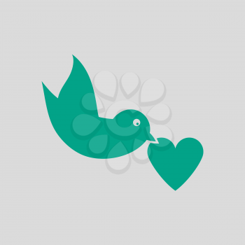 Dove With Heart Icon. Green on Gray Background. Vector Illustration.