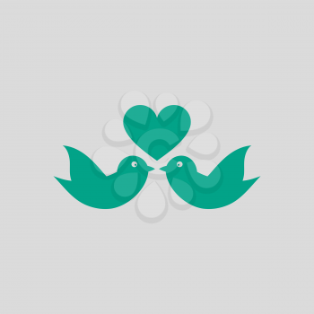 Dove With Heart Icon. Green on Gray Background. Vector Illustration.