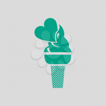 Valentine Icecream With Heart Icon. Green on Gray Background. Vector Illustration.