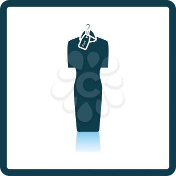 Dress On Hanger With Sale Tag Icon. Square Shadow Reflection Design. Vector Illustration.