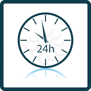 24 Hours Clock Icon. Square Shadow Reflection Design. Vector Illustration.