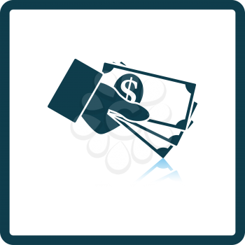 Hand Holding Money Icon. Square Shadow Reflection Design. Vector Illustration.