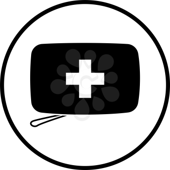 Alpinist First Aid Kit Icon. Thin Circle Stencil Design. Vector Illustration.