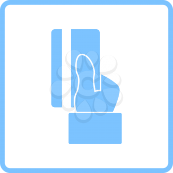 Hand Hold Crdit Card Icon. Blue Frame Design. Vector Illustration.