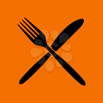 Fork And Knife Icon. Black on Orange Background. Vector Illustration.