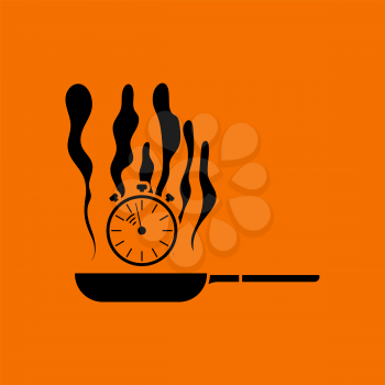 Pan With Stopwatch Icon. Black on Orange Background. Vector Illustration.