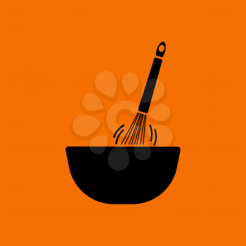 Corolla Mixing In Bowl Icon. Black on Orange Background. Vector Illustration.