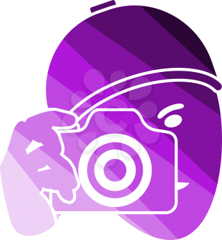 Detective With Camera Icon. Flat Color Ladder Design. Vector Illustration.