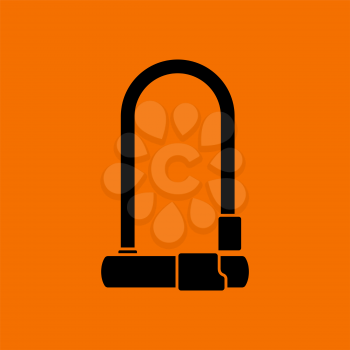 Bike Lock Icon. Black on Orange Background. Vector Illustration.