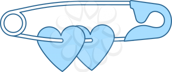 Two Valentines Heart With Pin Icon. Thin Line With Blue Fill Design. Vector Illustration.