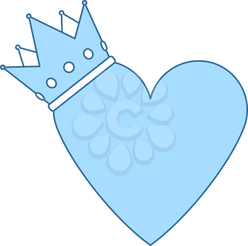 Valentine Heart Crown Icon. Thin Line With Blue Fill Design. Vector Illustration.