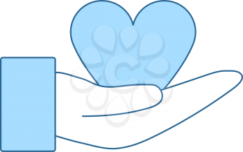 Hand Present Heart Ring Icon. Thin Line With Blue Fill Design. Vector Illustration.