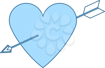Pierced Heart By Arrow Icon. Thin Line With Blue Fill Design. Vector Illustration.